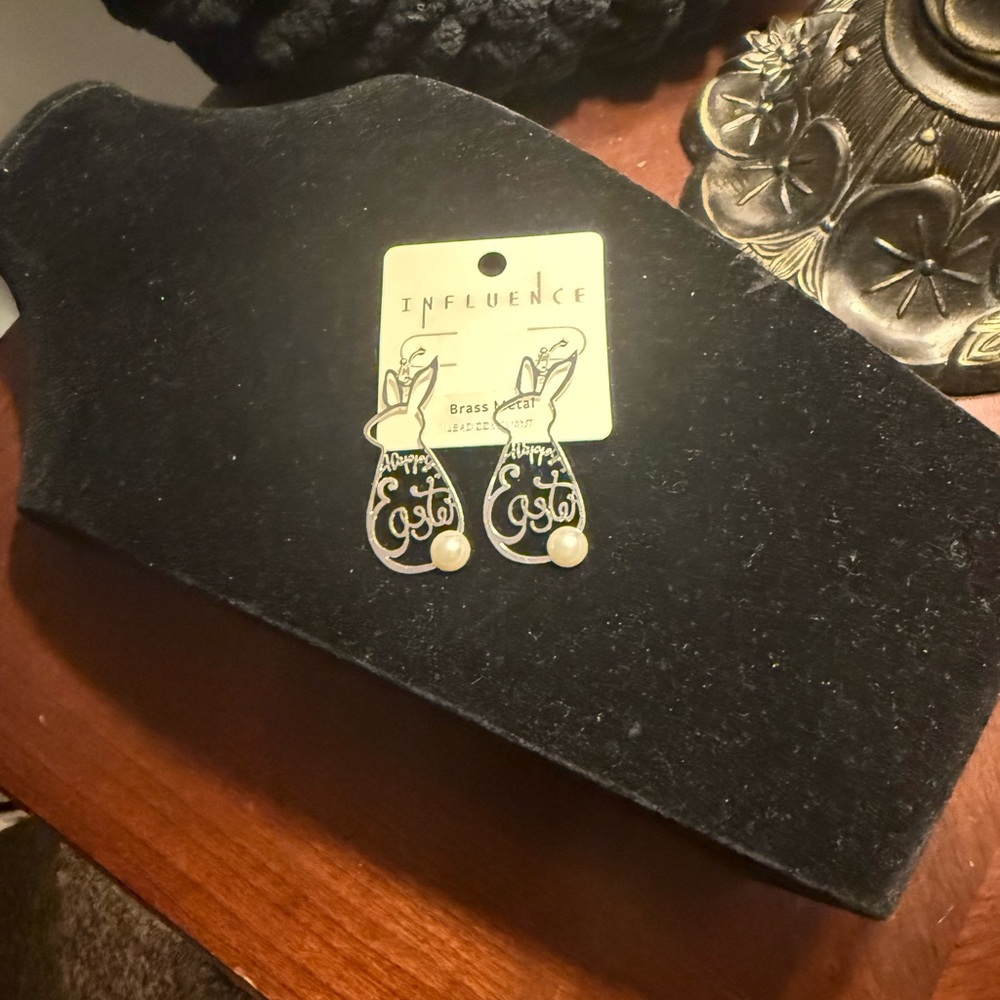 Brass Bunny Shaped Earrings with Pearl Accent